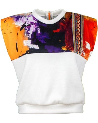 Lalipop Design Sleeveless Padded Blouse With Colorful Abstract Prints - Multicolor