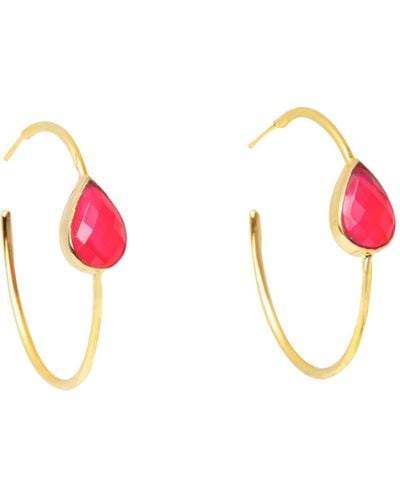 YAA YAA LONDON Spring Life Hot Pink Gemstone Hoop Earrings
