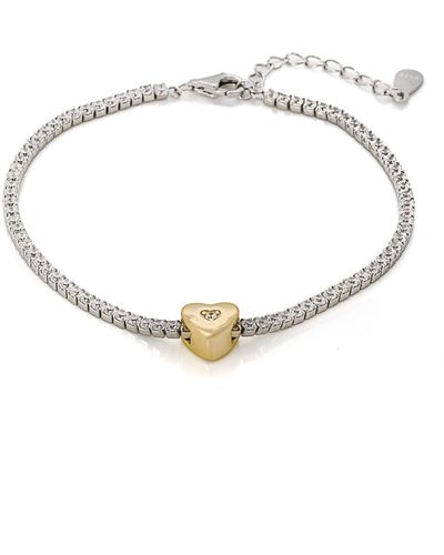 Ebru Jewelry Gold Heart Diamond Tennis Bracelet - Metallic