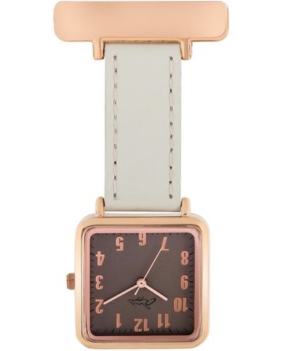 Bermuda Watch Company Annie Apple Square Rose Gold Leather Nurse Fob Watch - Gray