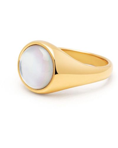 Nialaya Signet Ring With Pearl Dome - Metallic