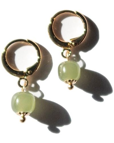 seree Berry Small Hoop With Green Bead Earrings - Multicolor