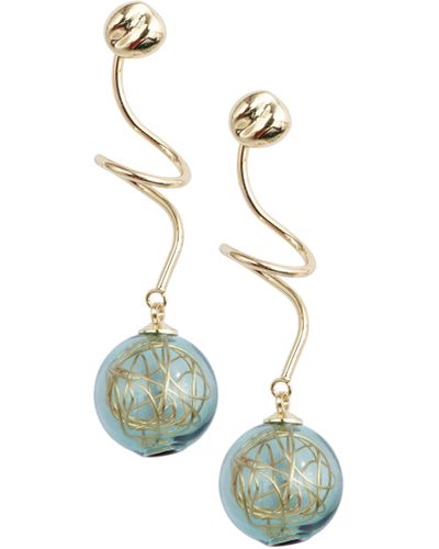 Paisie Swirl Sphere Earrings In Green And Gold Tone - Multicolour