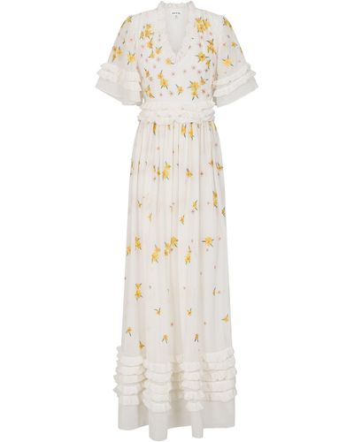 Frock and Frill Mavis Floral Embroidered Maxi Dress - White