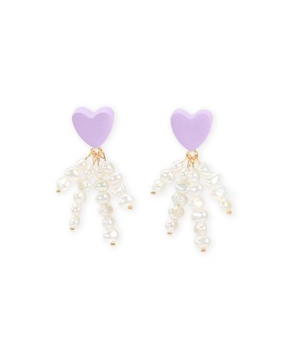 By Chavelli Pearl Tassel Dangly Earrings In Lavender - Pink