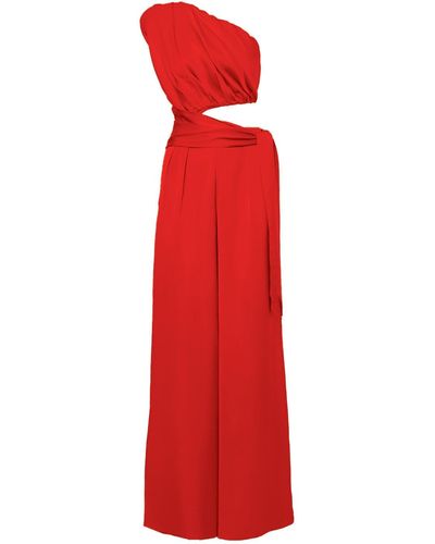 BLUZAT Maxi Jumpsuit With Scarves - Red