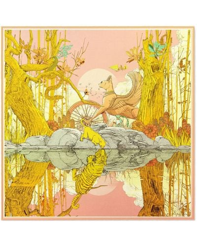 Pig, Chicken & Cow The Jungle Silk Scarf Pink Gold - Yellow