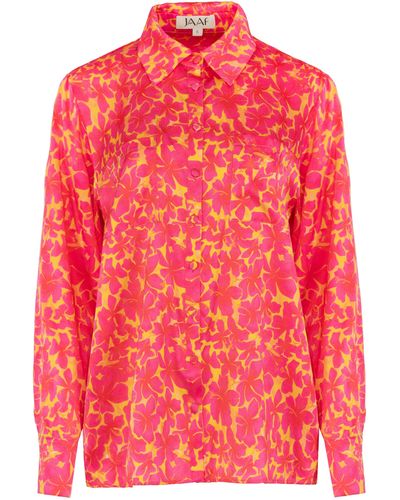 JAAF Oversized Silk Shirt In Hibiscus Print - Red