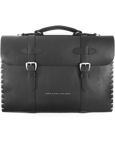 Anchor and Crew Graphite Rufford Leather & Rope Briefcase Small - Black