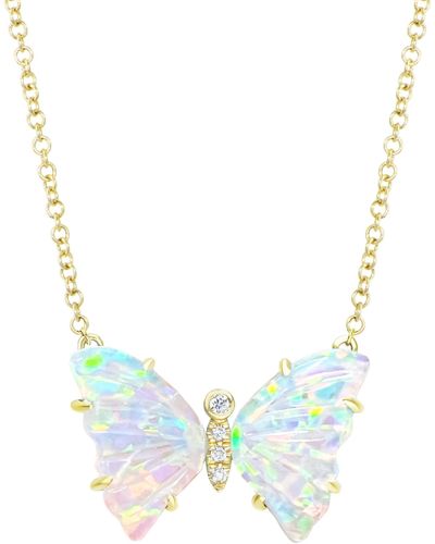 KAMARIA Opal Butterfly Necklace With Diamonds & Prongs - Blue