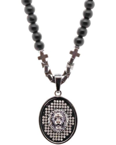 Ebru Jewelry Black Onyx Lion Beaded Necklace - Metallic