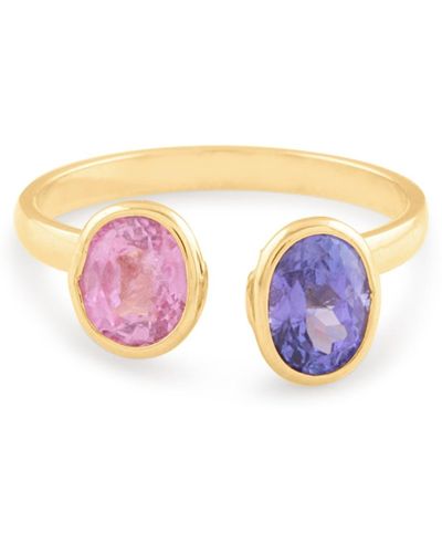 Trésor Pink Tourmaline And Tanzanite Oval Ring In 18k Yellow Gold - Purple