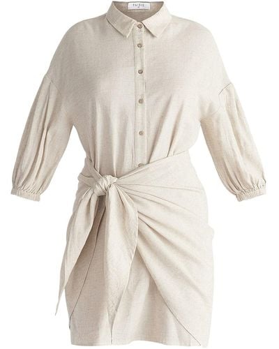 Paisie Neutrals Linen Blend Shirt Dress In Oatmeal - Natural