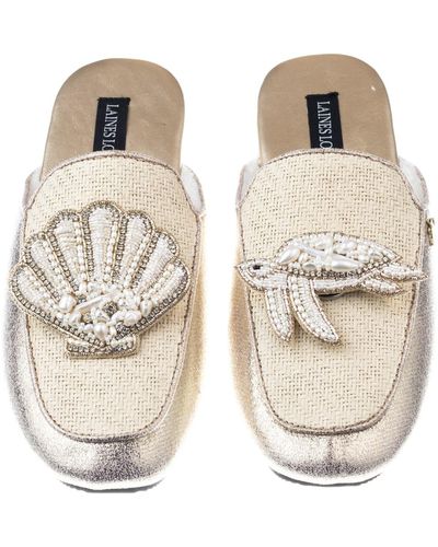 Laines London Neutrals / Classic Mules With Pearl Starfish & Turtle Brooches - Metallic