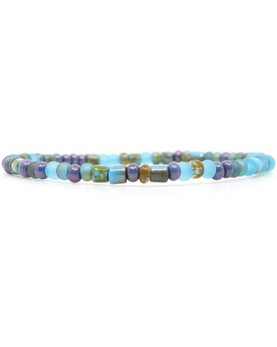 Shar Oke Sky Blue, Aqua & Purple Czech Picasso Beaded Bracelet