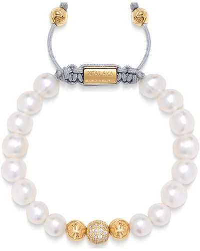 Nialaya Beaded Bracelet With White Sea Pearl And Gold