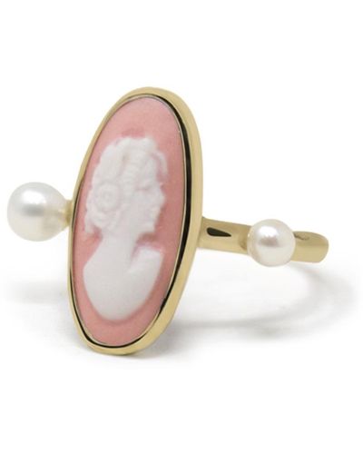 Vintouch Italy Medea Gold-plated Pink Cameo And Pearl Ring