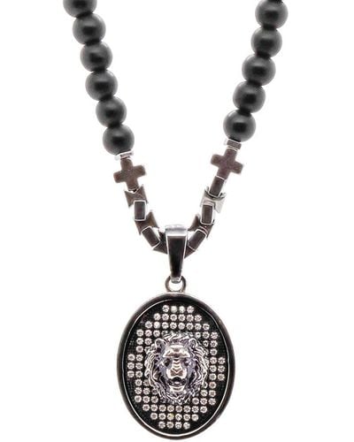 Ebru Jewelry Black Onyx Lion Beaded Long Necklace - Metallic