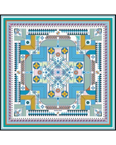 Jessie Zhao New York Silk Scarf With Reconstruction With Shapes In - Blue