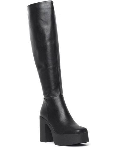 LAMODA Slick Nicks Wide Calf Platform Knee High Boots - Black