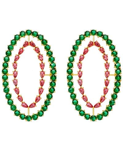 Lavani Jewels Fuchsia And Green Rivoli Earrings