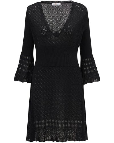 Peraluna Yoho Openwork V-neck Knit Mini Dress In - Black