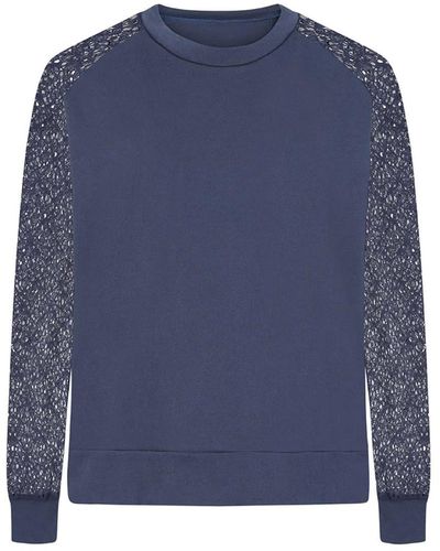 Sophie Cameron Davies Navy Lace Sleeve Sweatshirt - Blue