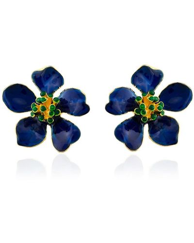 Milou Jewelry Navy Cherry Blossom Flower Earrings - Blue