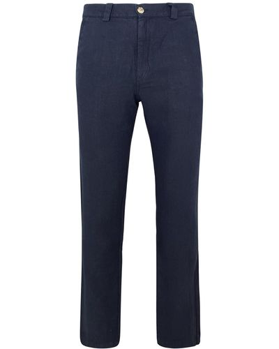 Haris Cotton Linen Trousers With Back Cargo Pockets_ Marine - Blue