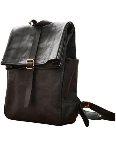 VIDA VIDA Leather Roll Top Backpack - Black
