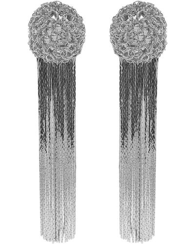 Lavish by Tricia Milaneze All Spheres Fringe Handmade Crochet Earrings - Metallic