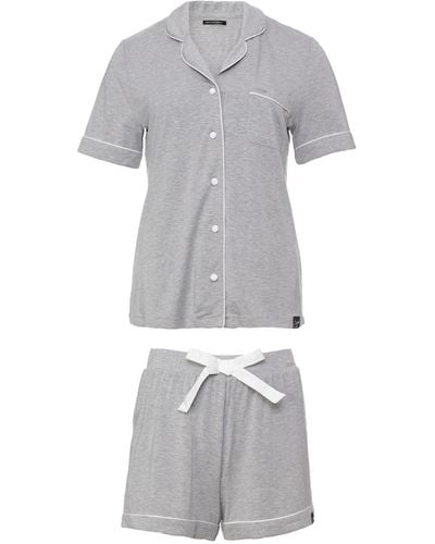 Pretty You London Bamboo Shirt Short Set In Marl - Grey