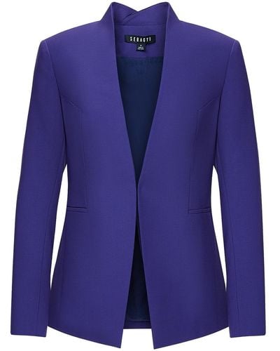 Seragyi Purple Nicole Seasonless Extra Fine Merino Wool Crossover Collar Blazer - Blue