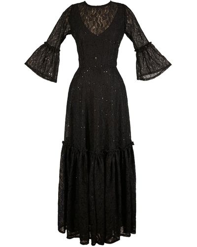 Jennafer Grace Sequin Lace Ruffle Dress - Black