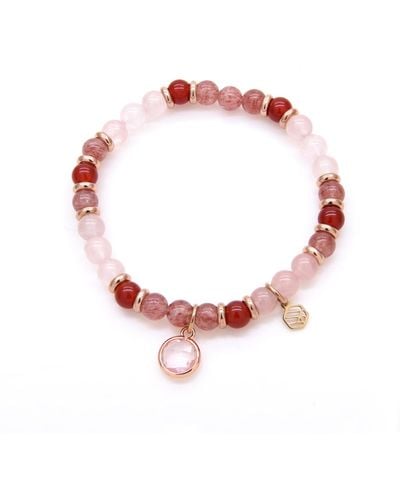 Jadeite Atelier Rose Quartz Red Chalcedony Strawberry Quartz Beaded Bracelet With Rose Quartz