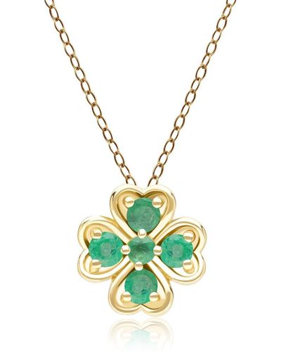 Gemondo Gardenia Round Emerald Clover Pendant Necklace In Yellow Gold - Green