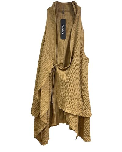 Monique Store Neutrals Camel Color Long Vests Sleeveless Open Fron Cardigan - Natural