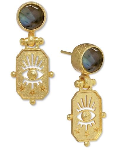 Ottoman Hands Neri Evil Eye And Labradorite Drop Stud Earrings - Metallic