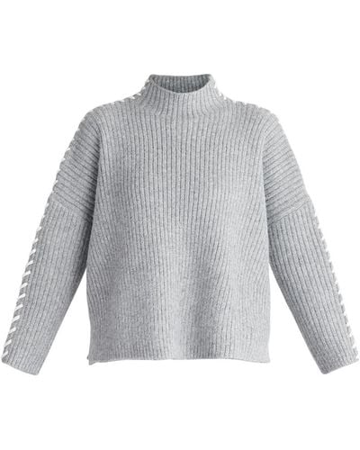 Paisie Contrast Whipstitch Sweater In Gray