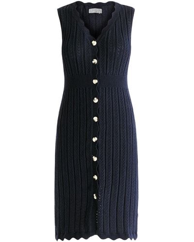 Paisie Pointelle Knitted Dress In Navy - Blue
