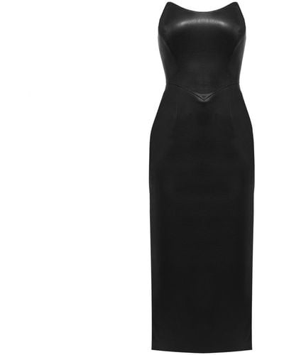 Nomi Fame Angelina Vegan Leather Strapless Corset Midi Dress - Black