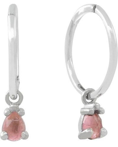 Lee Renee Pink Tourmaline Clicker Hoop Earrings - White