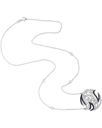 Artisan Diamond 18k Gold Blue Sapphire Designer Princess Chain Necklace - White