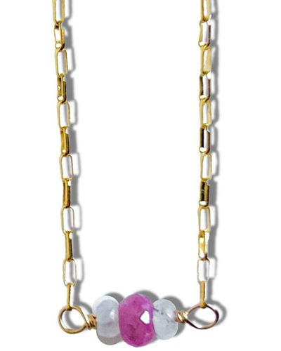 Nueva Luxe Pink Sapphire & Gleaming Moonstone Necklace In - Black