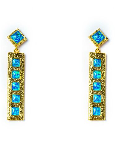 EUNOIA Jewels Marrakesh Statement Long Dangle Gold Opal Earrings - Blue