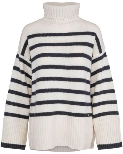 tirillm Naomi Chunky Pure Cashmere Pullover With Turtle Neck And Stripes, Off White With Black Stripes - Multicolour