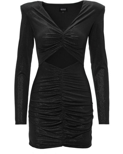 BLUZAT Shimmery Mini Dress With Structured Shoulders - Black