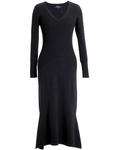 Smart and Joy Slim V-neck Sweater Midi Dress - Black