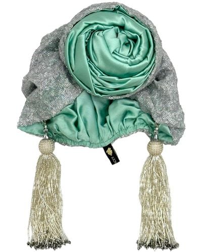 Julia Clancey Edith Glitz Sage Luxe Reversible Turban - Green