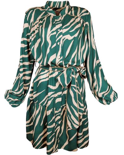 Lalipop Design Abstract Print Green & Cream Viscose Shirt Dress